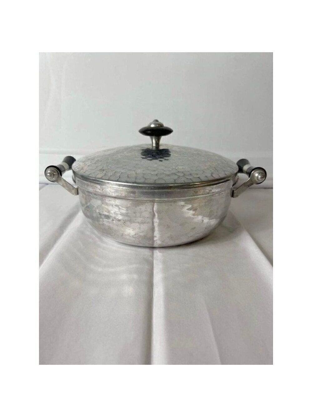 Vintage 1950s Hammered Aluminum Casserole Dish with Lid